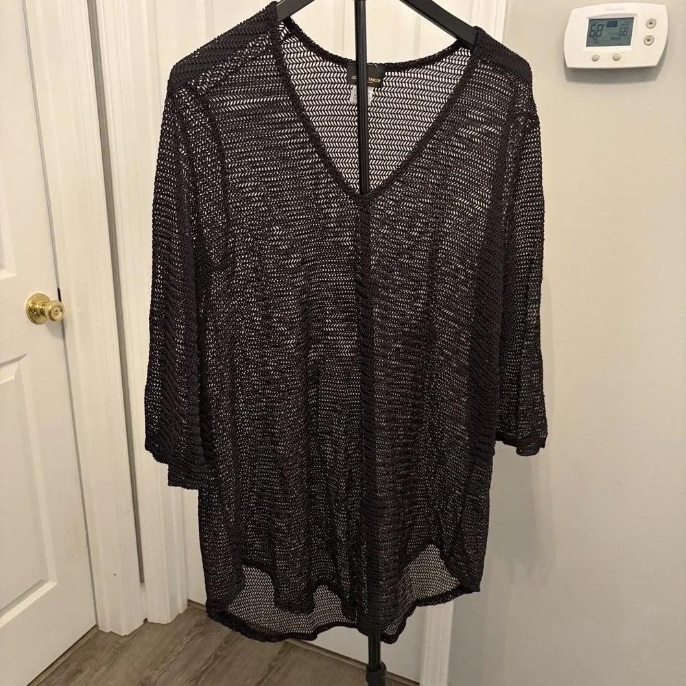 Jordan Taylor Black Mesh Swimsuit Cover Up Vintage Made In USA Sheer Chevron EUC